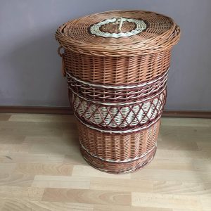 Handmade Wicker Laundry Basket, Large Round Farmhouse Organizer